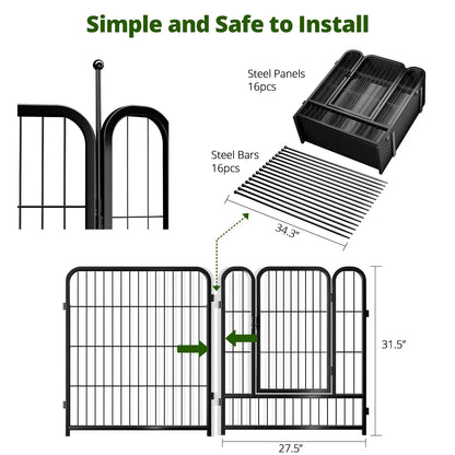 Dog Playpen, Caveen 16 Panels Garden Fence with Door, 32 Height Outdoor Dog Fence for Large Medium Small Dogs