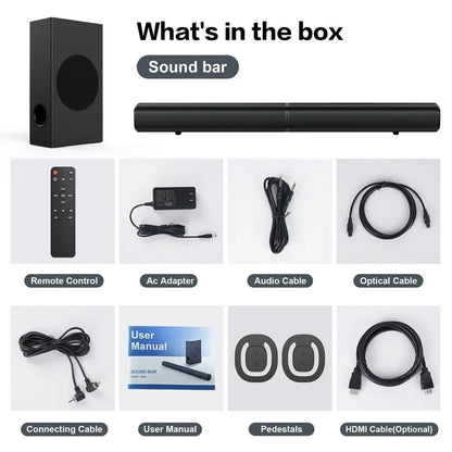 TOPVISION 4.1ch Sound Bar with Subwoofer, 120W Separable Sound Bar for TV with 4 Drivers, USB/AUX/Coaxial/Optical/HDMI/Bluetooth Connect, SD01