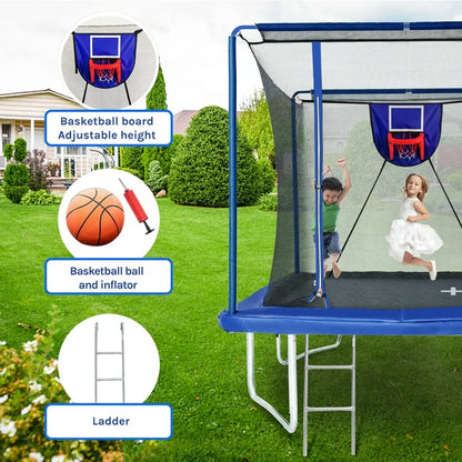 SHINPT 8 12FT Heavy Duty Rectangular Trampoline with Safety Enclosure Net, Basketball Hoop  Ladder for Kids and Adults, 1200 lbs Capacity, Ideal for Outdoor Gymnastics  Backyard Fun