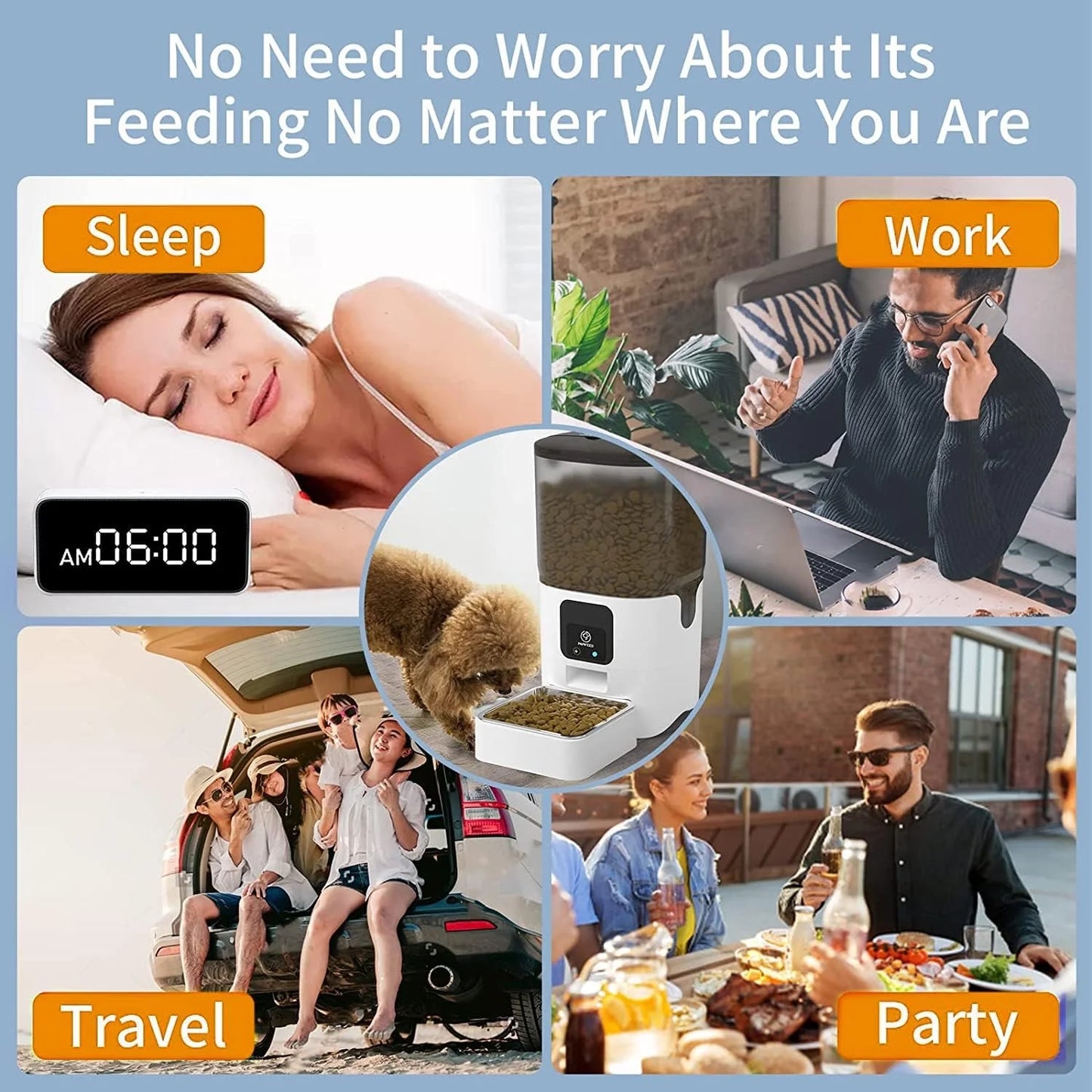 Automatic Pet Feeder, Auto Cat Food Dispenser with Alexa for Multiple Pets