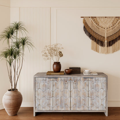 Accent Cabinet Farmhouse Style 4 Door Wooden Cabinet Sideboard Buffet Server Cabinet Storage Cabinet, for Living Room, Entryway, Hallway, Office, Kitchen and Dining Room
