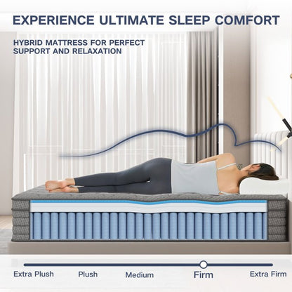 Fvbeaya 12 inch Queen Hybrid Mattress in a Box, Gel Memory Foam with Individually Wrapped Pocket Coils, Medium Firm, Pressure Relief, Cooling Sleep Support for Adult