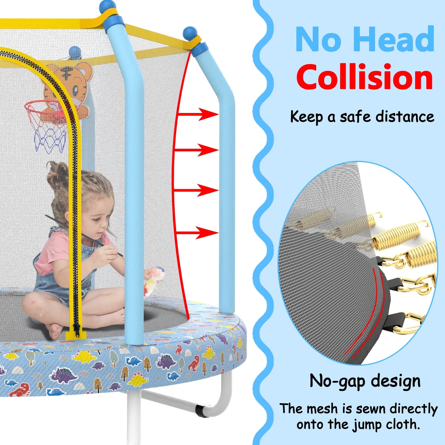 BTMWAY 55 Toddler Trampoline with Enclosure, Child's Mini Trampoline for Kids, Indoor  Outdoor Baby Trampoline with Basketball Hoop, Children's Trampoline with ASTM Certification