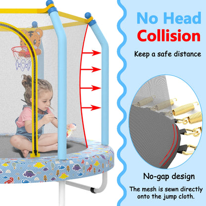 BTMWAY 55 Toddler Trampoline with Enclosure, Child's Mini Trampoline for Kids, Indoor  Outdoor Baby Trampoline with Basketball Hoop, Children's Trampoline with ASTM Certification