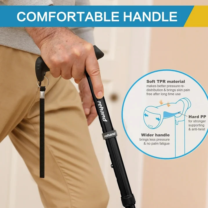 REHAND Adjustable Walking Cane,Lightweight Folding Walking Stick with for Men  Women,Seniors  Adults,Collapsible,Heavy Duty,Black