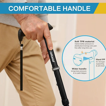 REHAND Adjustable Walking Cane,Lightweight Folding Walking Stick with for Men  Women,Seniors  Adults,Collapsible,Heavy Duty,Black