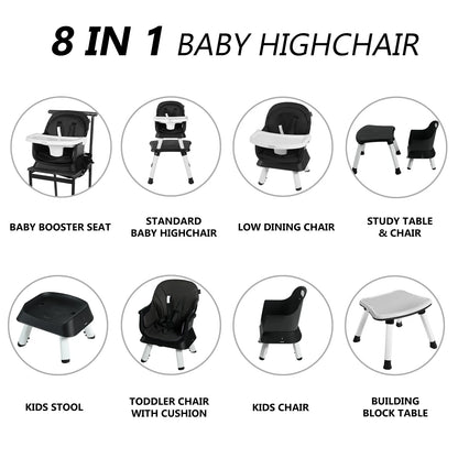 LINLUX 8 in 1 Convertible High Chair for Babies, Feeding Booster Seat for Toddlers, Black