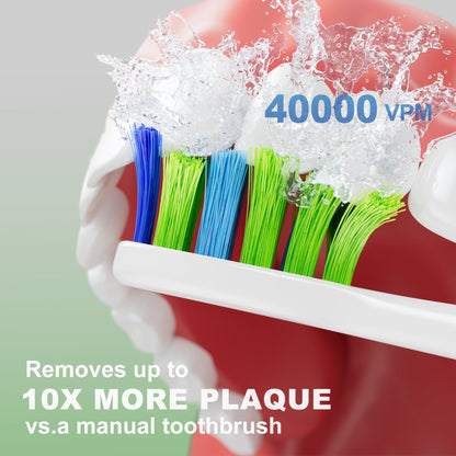 7AM2M Sonic Electric Toothbrush, High Power Rechargeable Toothbrushes, 5 Modes with 2 Minutes Built in Smart Timer, with 4 Brush Heads for Adults and Kids, One Charge for 60 Days (Green)