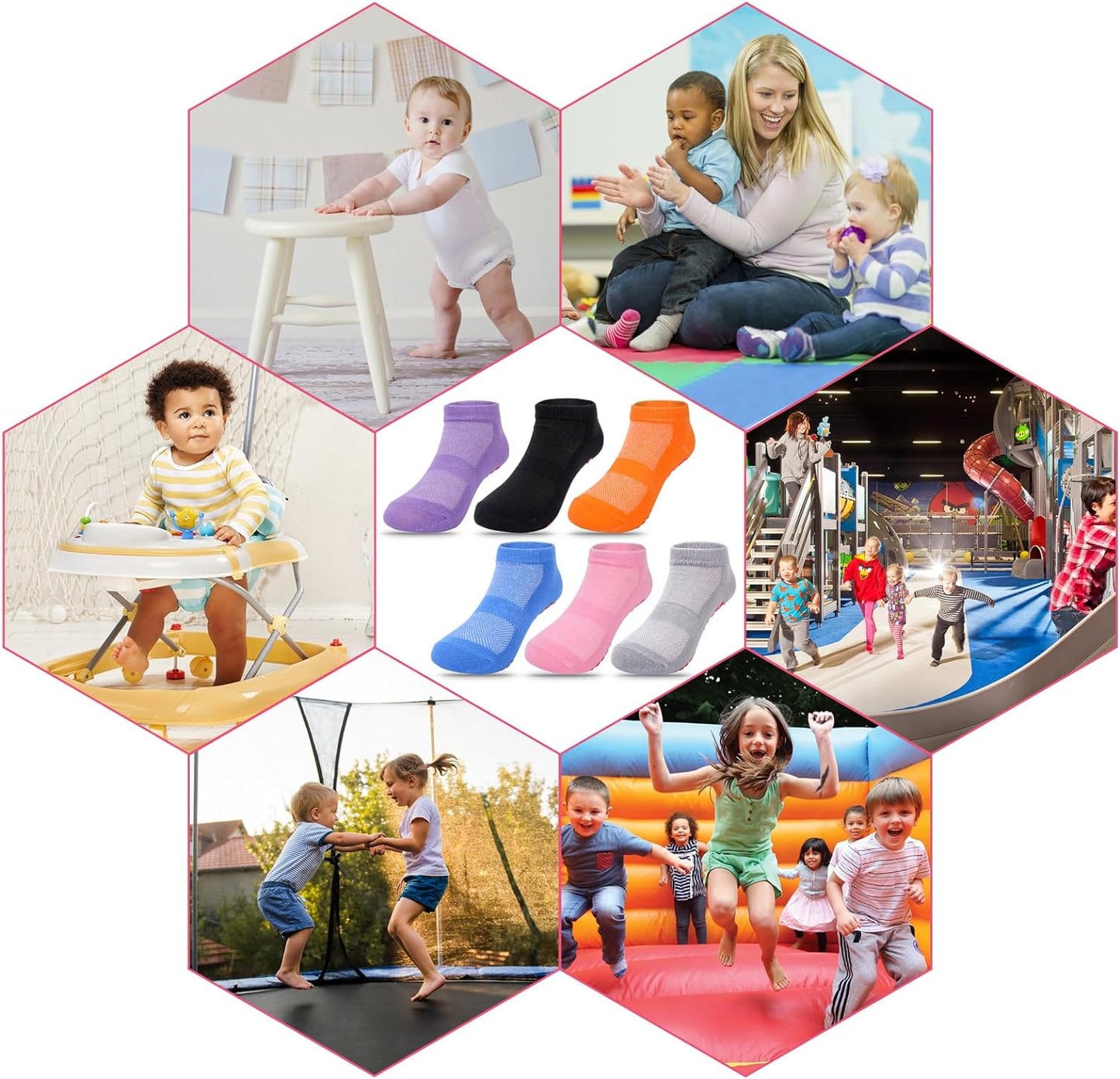12 Pairs Kids Non Slip Socks Grip Ankle Sticky Toddler Socks for 1-4/5-10 Years Old Boys Girls Infant Baby Children