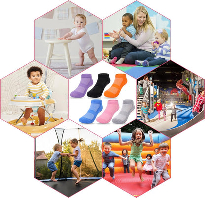 12 Pairs Kids Non Slip Socks Grip Ankle Sticky Toddler Socks for 1-4/5-10 Years Old Boys Girls Infant Baby Children