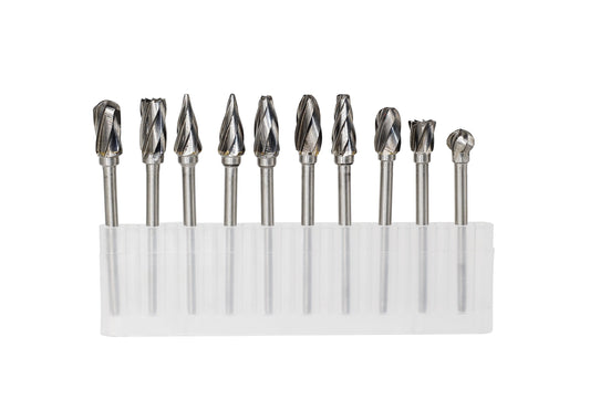 1/8 inch Carbide Burr Set - 10pcs Aluma Cut Carbide Rotary Burrs for Aluminum 3mm Shank Fits Die Grinder Drill for Woodworking,Drilling, Aluminum Craving,Engraving, Polishing