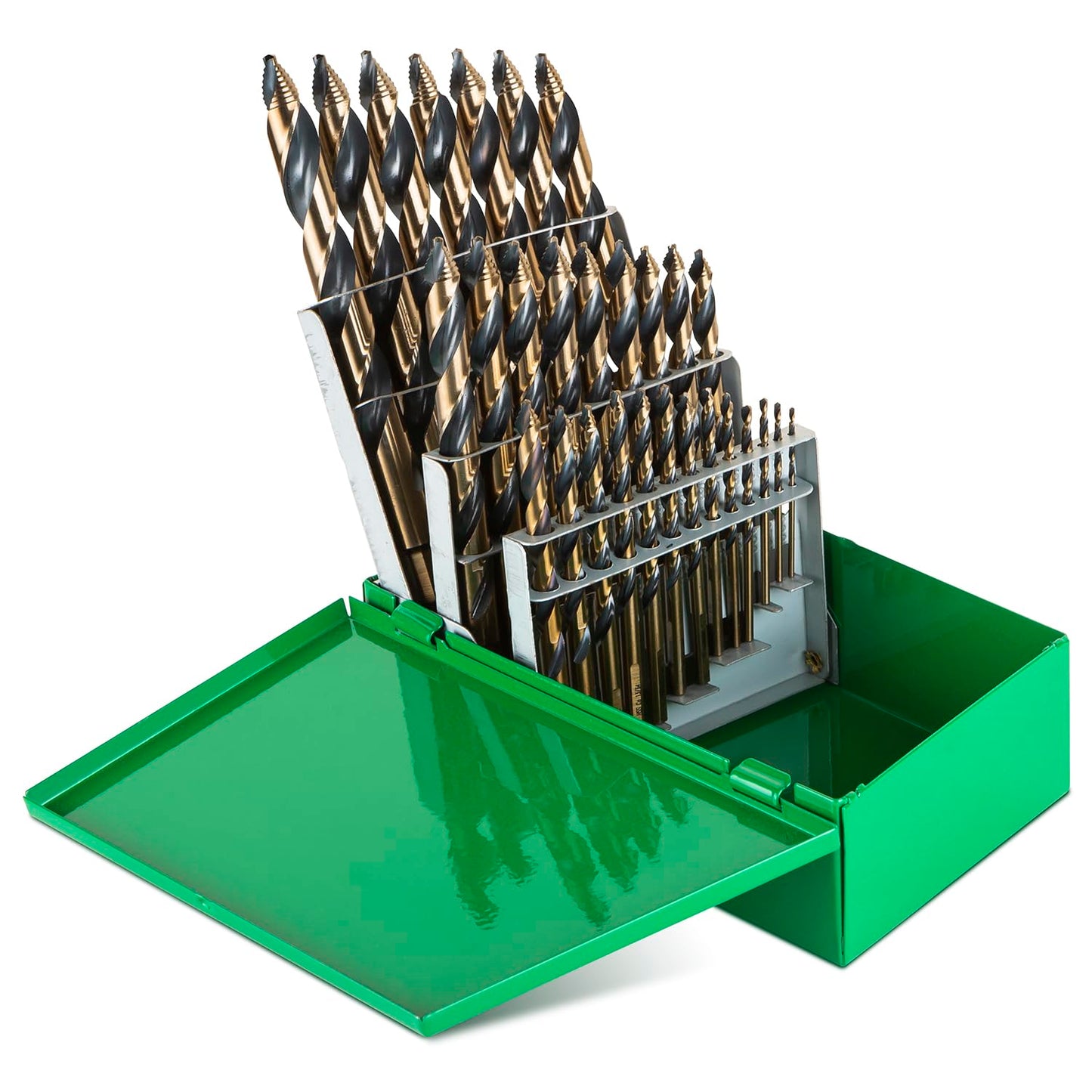29pc Hyper-Step High-Speed Cobalt Stubby Reduced Shank Drill Bit Set, Tungsten-Cobalt, 1/16 - 1/2 TurboStep HSS Mechanics, Industrial-Grade, Metal Drilling for Stainless/Hardened Steel