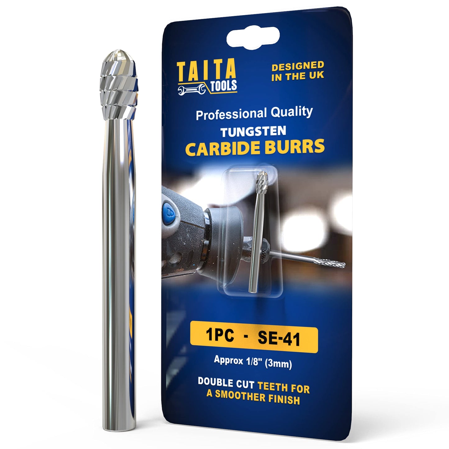 Carbide Burr, 1x Double Cut SH-41-0.118 (3mm) Shank Rotary Tool Cutting Burr - Accessories For Dremel, Fordom, Flex Shaft, Dewalt And Die Grinders - For Wood Carving, Metal Working And Engraving.