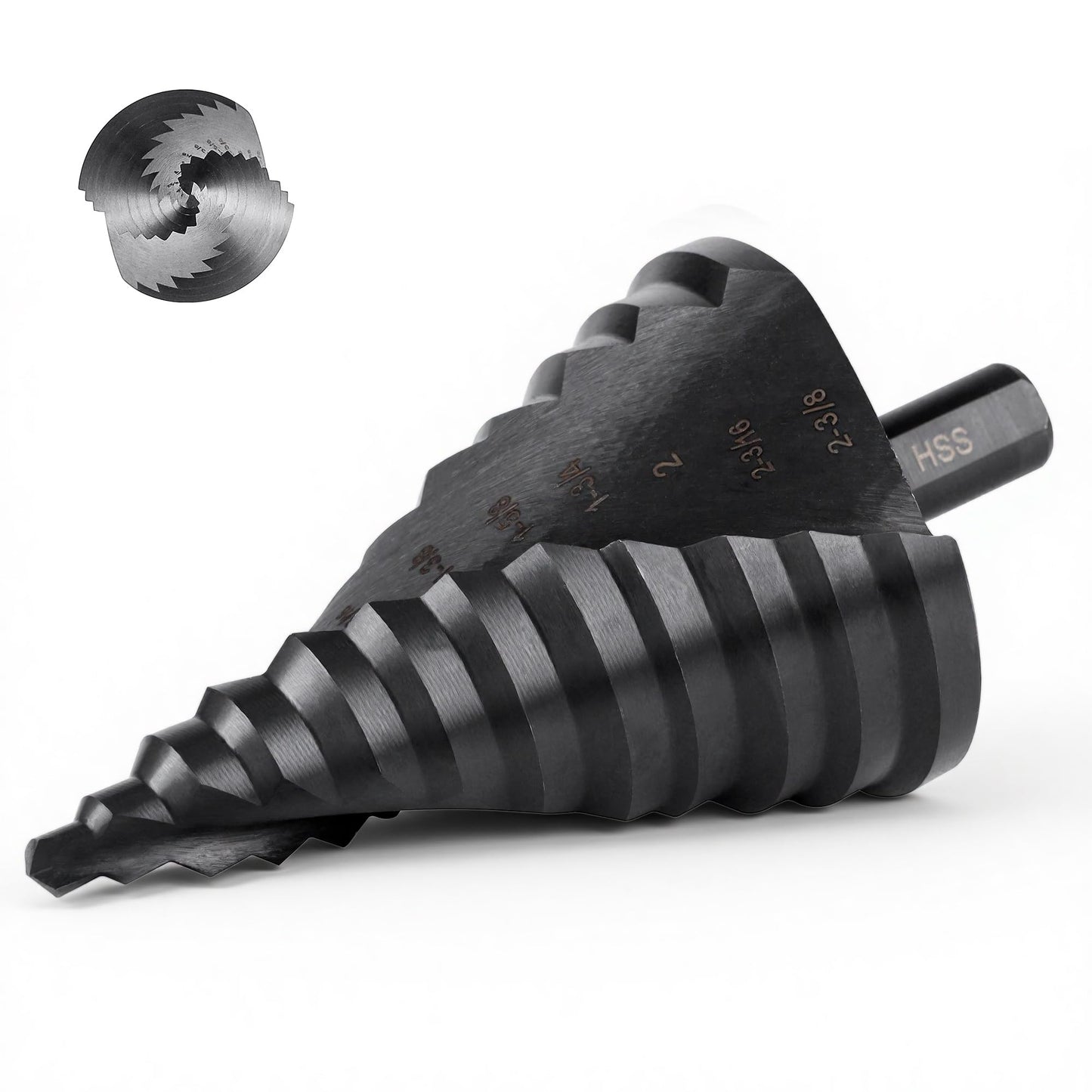 Jumbo 2-3/8 Unibit Step Drill Bit for Metal, Extra Large Drill Stepper Bit for Hard Metal Heavy Duty, 12 Sizes from 1/4 to 2-3/8, Spiral Grooved, C5BK