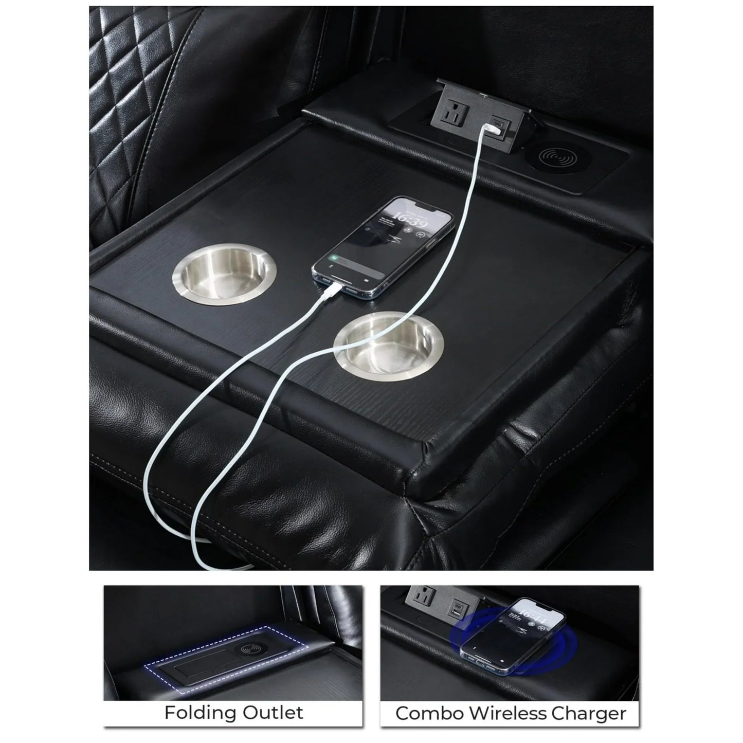 Othniel 2PCS Power Recliner Sofa Sets with Bass Speaker,Wireless Charger LED Light,USB Port,Gray