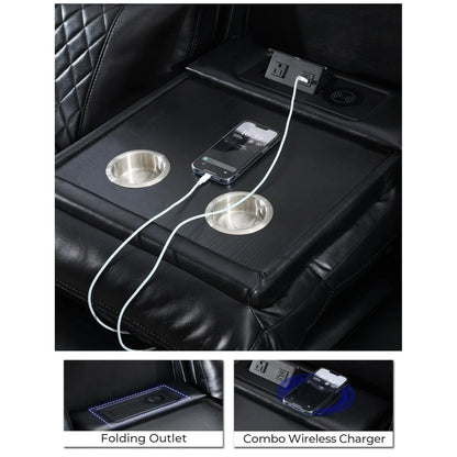 Othniel 2PCS Power Recliner Sofa Sets with Bass Speaker,Wireless Charger LED Light,USB Port,Gray