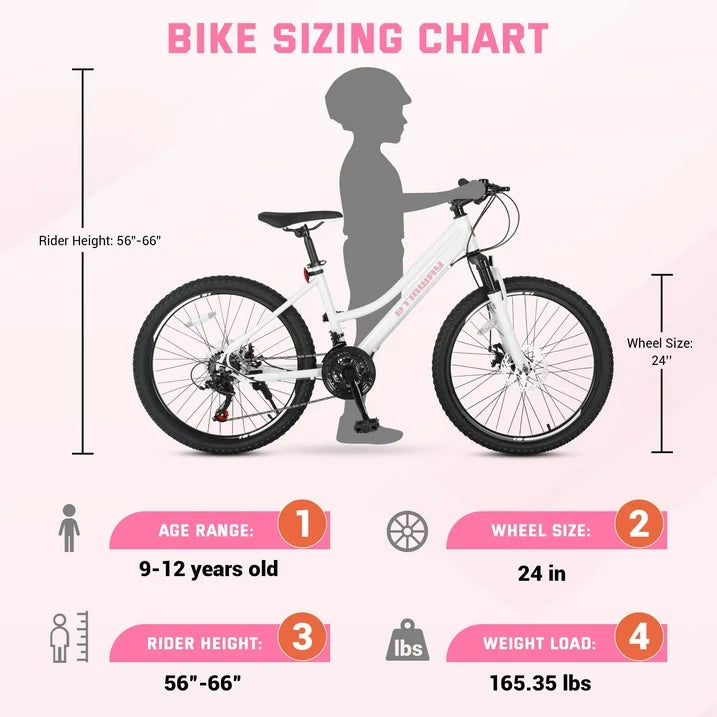 BTMWAY 24  Mountain Bike for Teenagers and Adult, Mountain Bicycles with Dual Disc Brakes, Shimano 21 Speeds Bicycles for Men, Adult Bicycle with Comfort Saddle, Commuter Bike