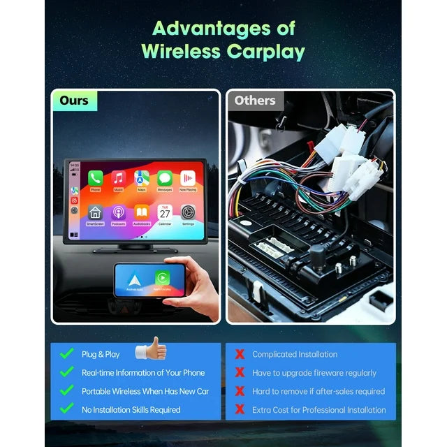 Lamtto Carplay Screen for Car,9-inch Portable Car Stereo Touchscreen with Apple CarPlay and Android Auto with Voice Control,Bluetooth,GPS Navigation for All Vehicles Balck