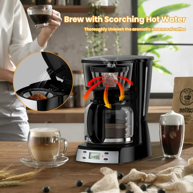 VAVSEA 12 Cup Programmable Coffee Maker, 900W Drip Coffeemaker with Glass Carafe, Auto Shut off, for Home Black