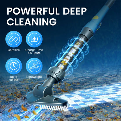 Efurden Cordless Pool Vacuum, Handheld Pool Vacuum with Running Time up to 60-Minutes for Small Above Ground Pools, Hot Tubs and Spas (Blue)