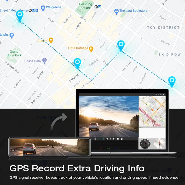 TOGUARD Rear View Mirror Camera, 12" Touch Screen 4K+1080P Front and Rear Dash Cam, Parking Assist, Parking Monitoring, GPS