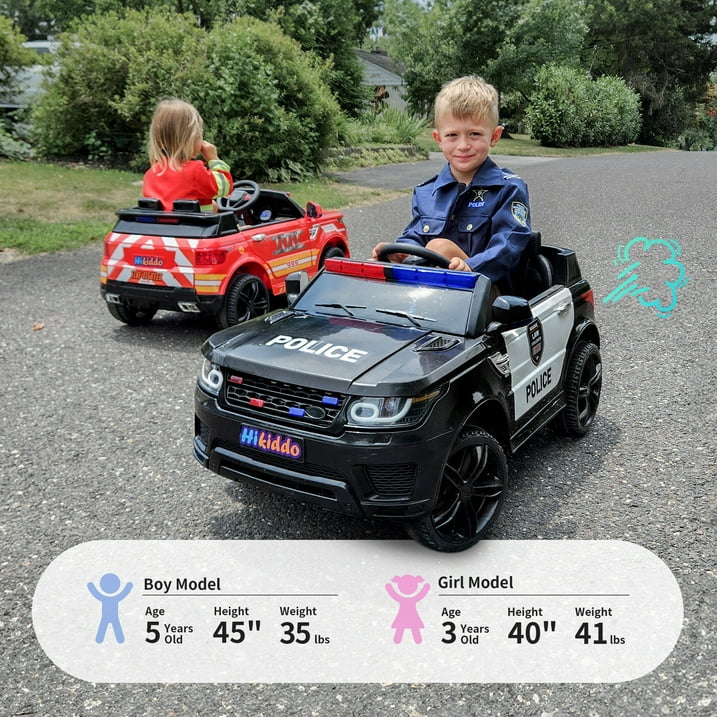 Hikiddo Electric Police Car for Kids, 24 Volt Kids Ride on Toys w/ 400W Motors, Megaphone, Remote, Bluetooth - Black