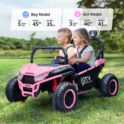 Hikiddo 24V 10Ah Ride on Toy, 4WD 2-Seater Electric Ride on Car UTV for Big Kids with Remote, 4*200W Motors - Pink