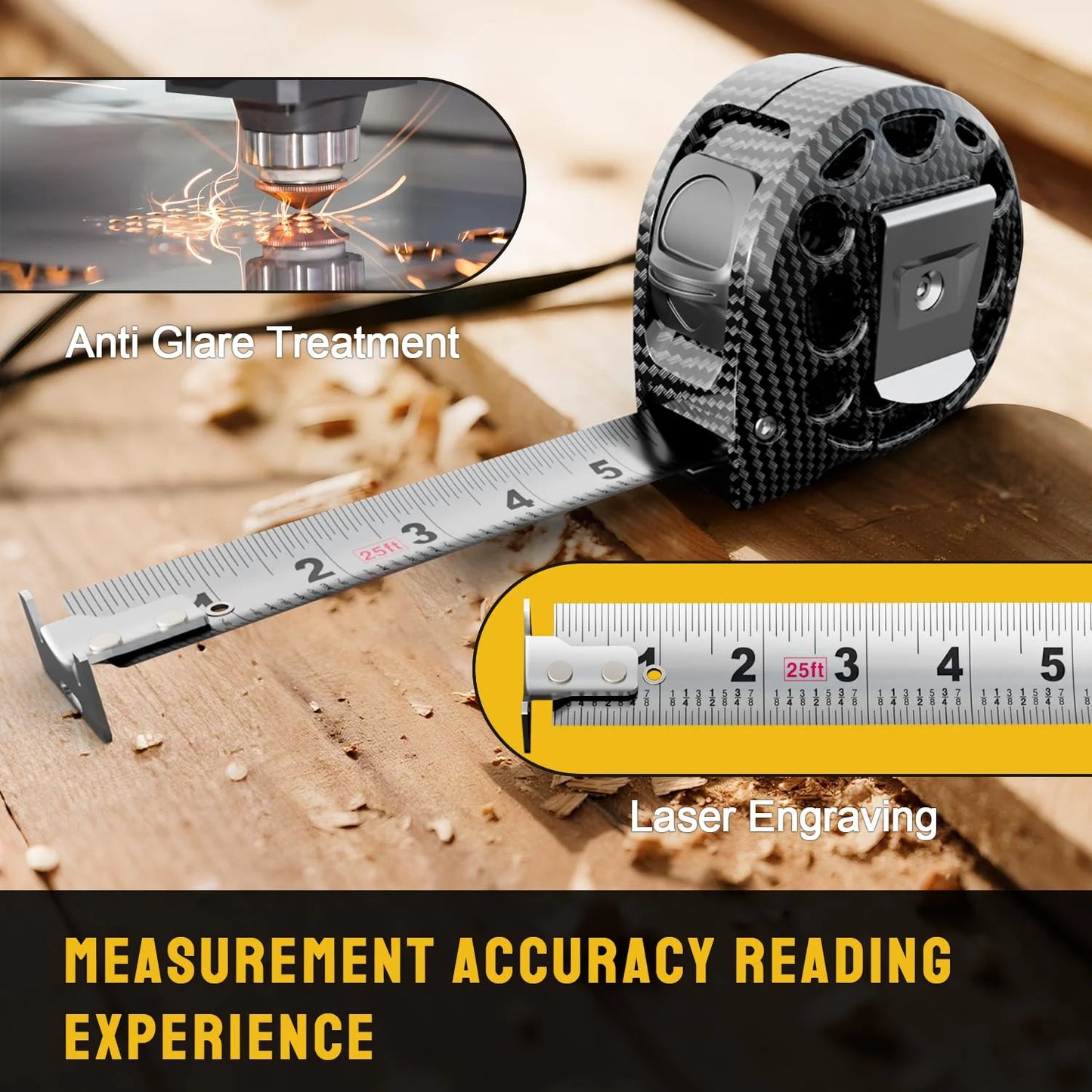 Steelite 25FT Tape Measure,Stainless Steel Measuring Tape with Lock Button,Portable Retractable Measure Ruler,Lightweight Hollow Design for Indoor and Outdoor Use