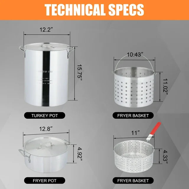 Ktaxon Propane Outdoor Fryer Kit Aluminum Frying/Boiling Turkey Fryer Pot 30QT 4 Piece Set with Side Table
