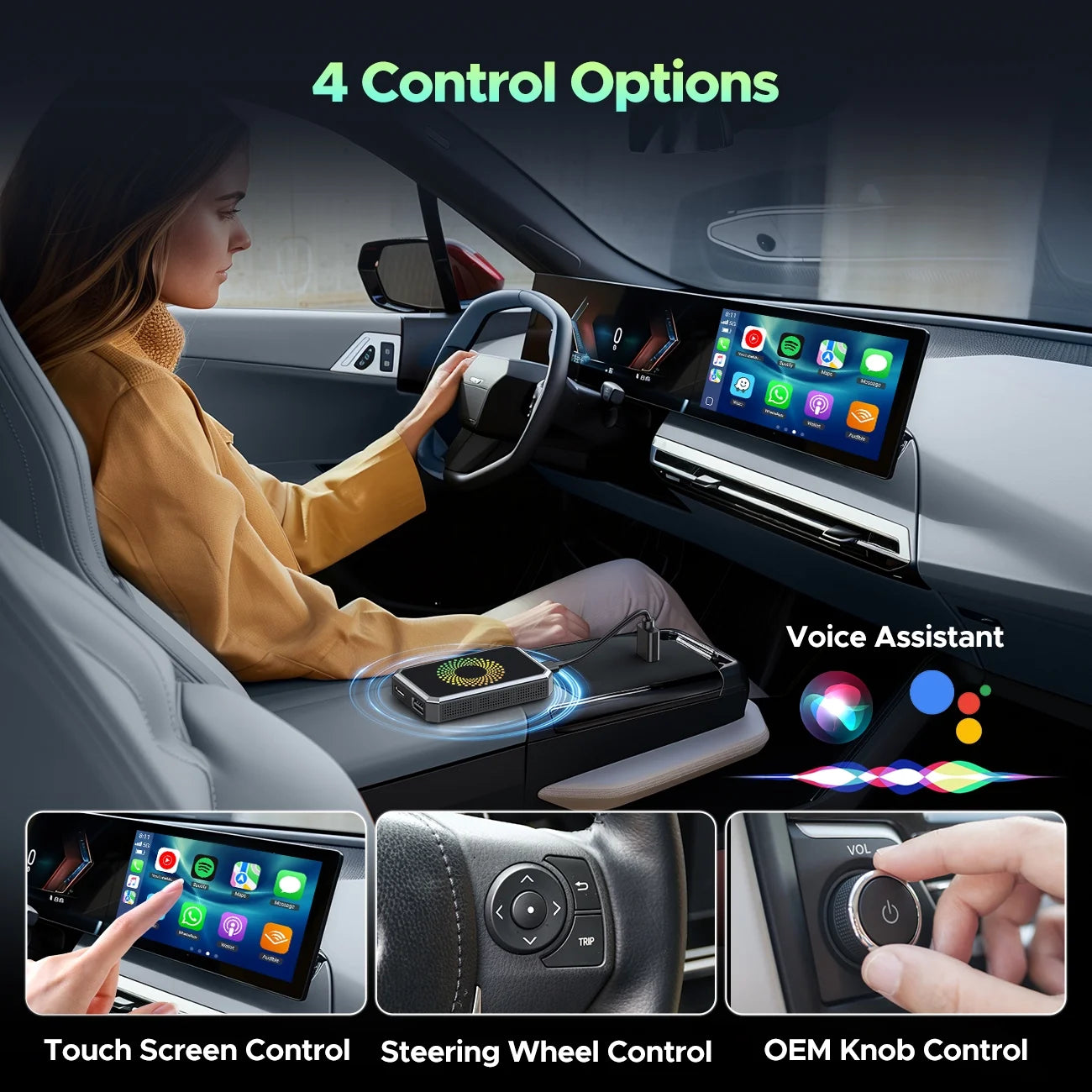Lamtto Wireless Carplay Adapter, 3 in 1 Magic Video Box with Built in Netflix YouTube, Dongle with USB Drive and HDMI Output for OEM Wired Apple Car Play and Ared Apple Car Play and Android Auto Cars