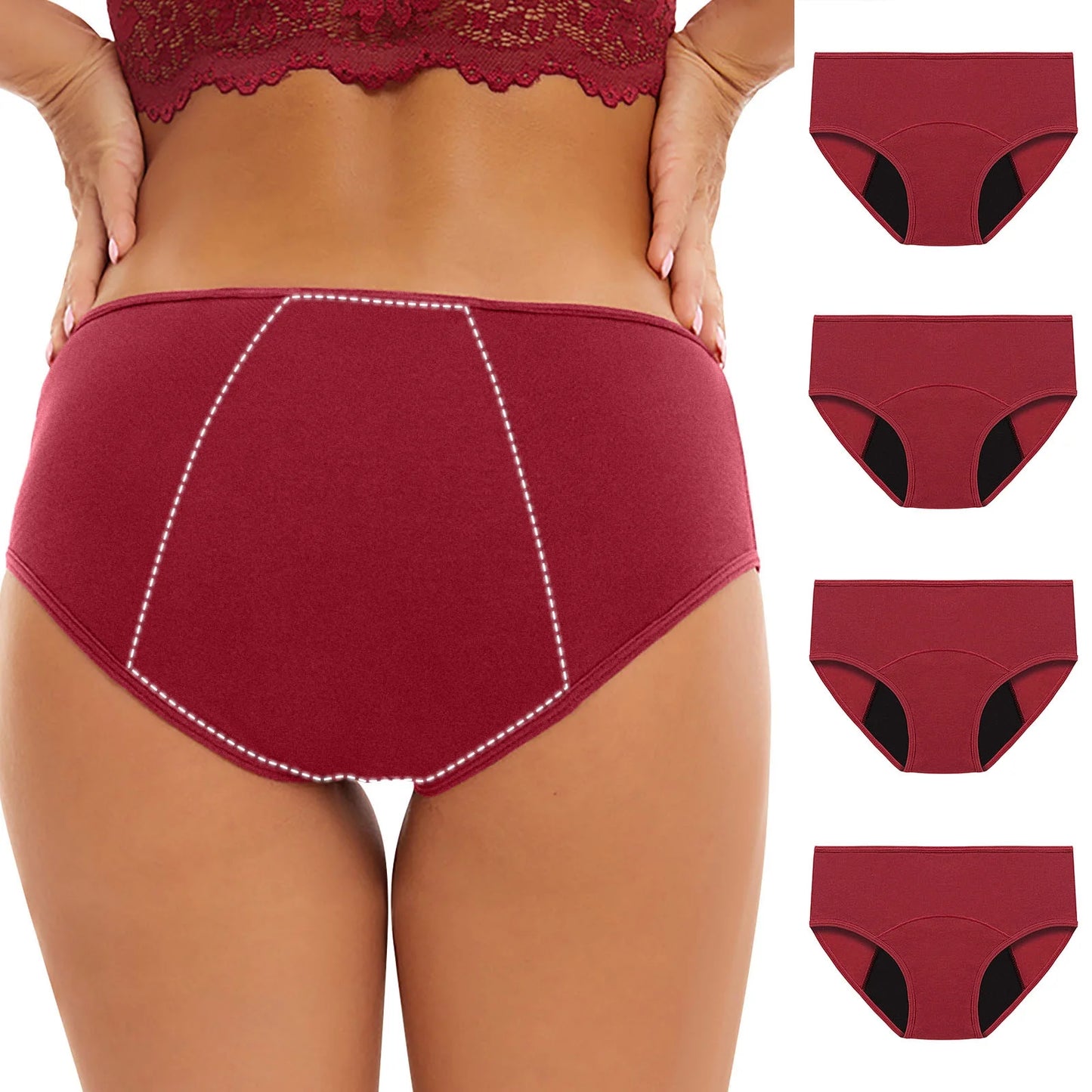 Kaemgyyd Women's Menstrual Period Briefs Girl Soft Cotton Panties Underwear Plus Size Period Underwear 4 Pack