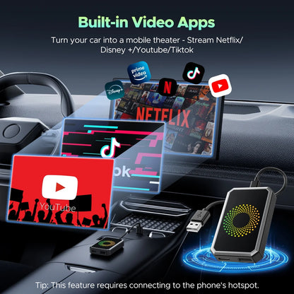 Lamtto Wireless Carplay Adapter, 3 in 1 Magic Video Box with Built in Netflix YouTube, Dongle with USB Drive and HDMI Output for OEM Wired Apple Car Play and Ared Apple Car Play and Android Auto Cars