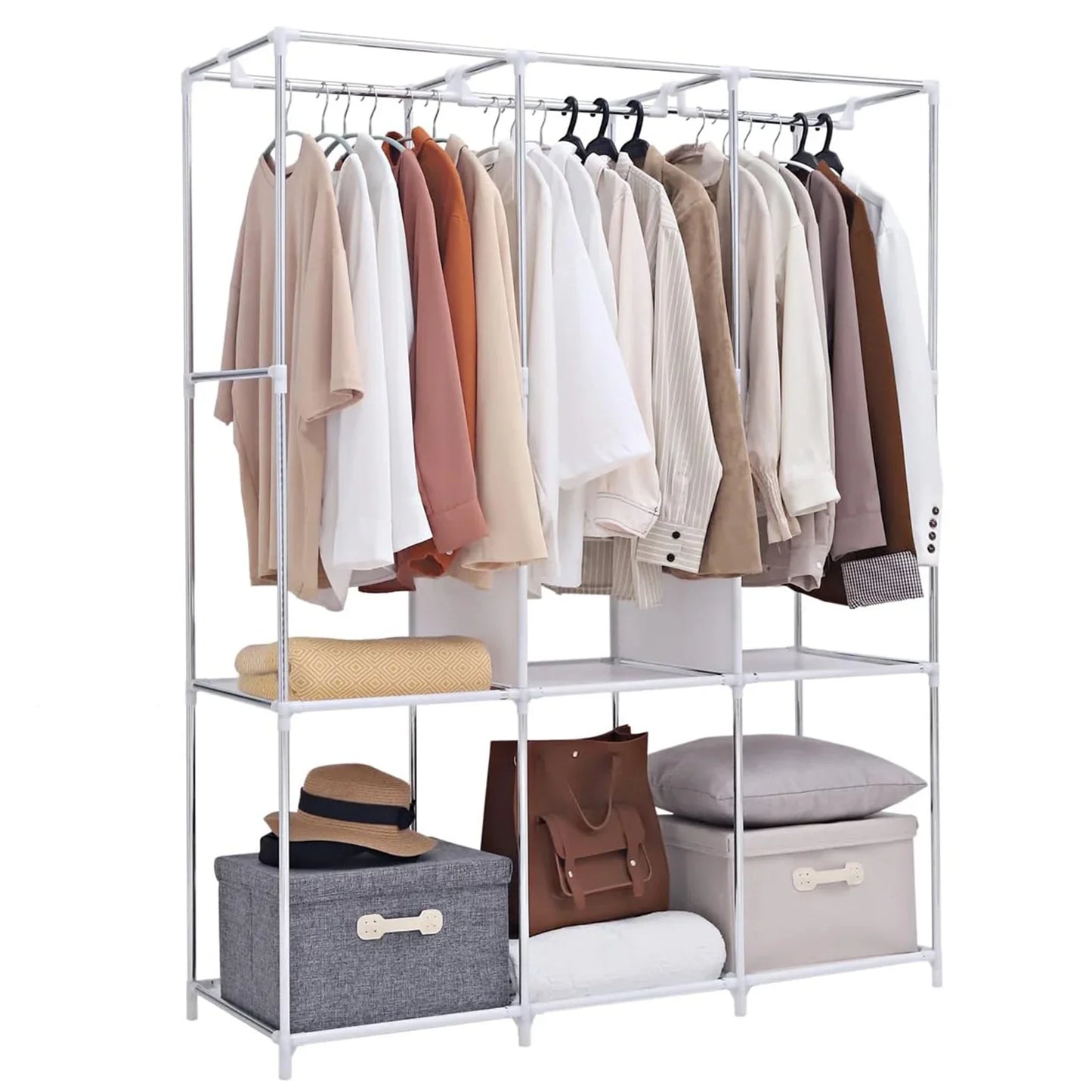 SUSUZI Portable Wardrobe Closet Multifunction Wardrobe Fabric Folding Clothes Storage Organizer Closet Cloth Wardrobe Bedroom Storage, Grey