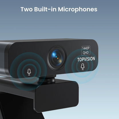 TOPVISION ZC08 2K Web Cam with Adjustable Mount  Tripod (Stand), Black, New