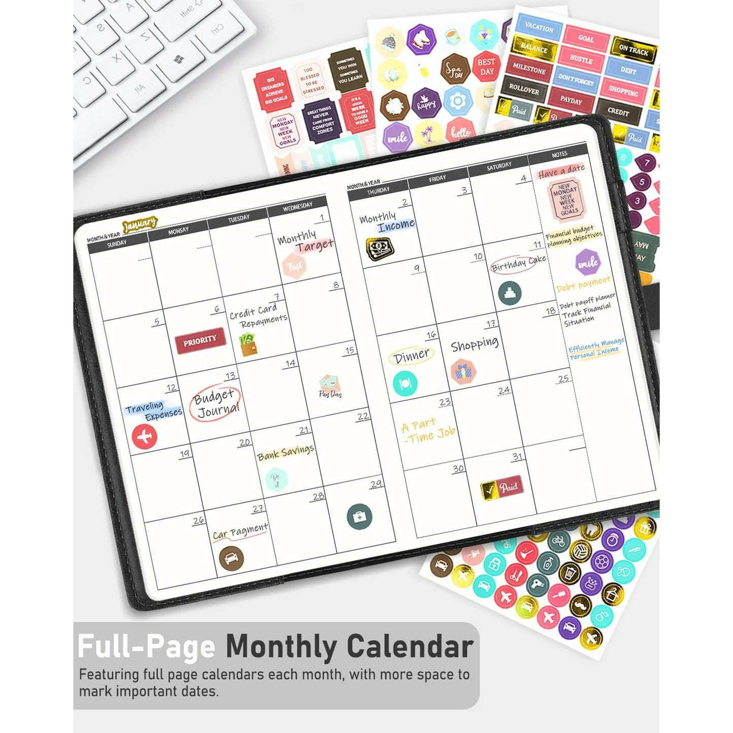 WEMATE Budget Planner, Monthly Budget Book with Lock, Expense & Bill Tracker, Undated Financial Planner, Account Book to Take Control of Your Money (Black)