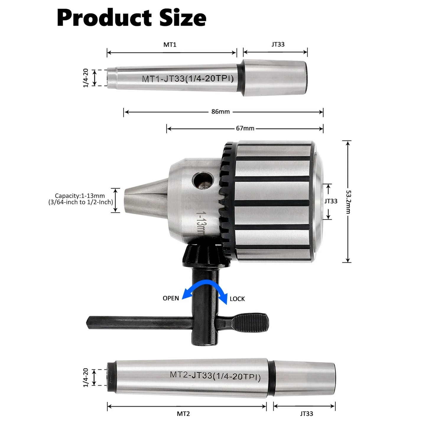 TOPHDY 1/32 -.5 Heavy Duty Drill Chuck Set, 4 Pieces