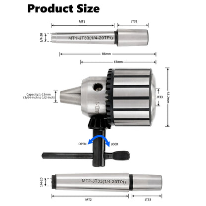 TOPHDY 1/32 -.5 Heavy Duty Drill Chuck Set, 4 Pieces