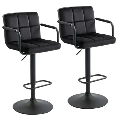 Black Adjustable Swivel Barstools Set of 2 Velvet Upholstered Bar Chairs