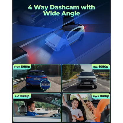 LAMTTO 4 Channel Dash Cam Front and Rear Inside with Hardwire Kit for 24h Security Parking Monitor, 1080p FHD 360 Degree View Dash Camera, IR Night Vision Dashcam, G-Sensor, Free 128GB Card