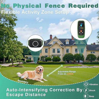 Wireless Dog Fence System – 3300Ft Electric Pet Containment & Training Collar with Remote, Portable Trainer with Beep, Vibration & Shock Modes, Waterproof & Rechargeable