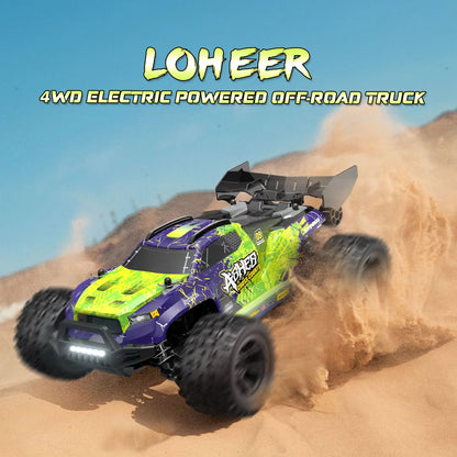 LOHEER 1:18 Fast RC Cars for Adults, 35+KM/H 4WD Off-Road RC Truck, Remote Control Monster Truck with 2 Batteries & LED, Perfect Gift for Adults & Kids Outdoor Terrain Racing