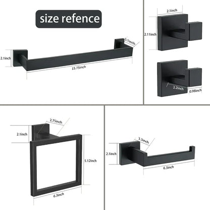 Stusgo 5 Piece Matte Black Bathroom Hardware Set  304 Stainless Steel Bathroom Towel Holder Set