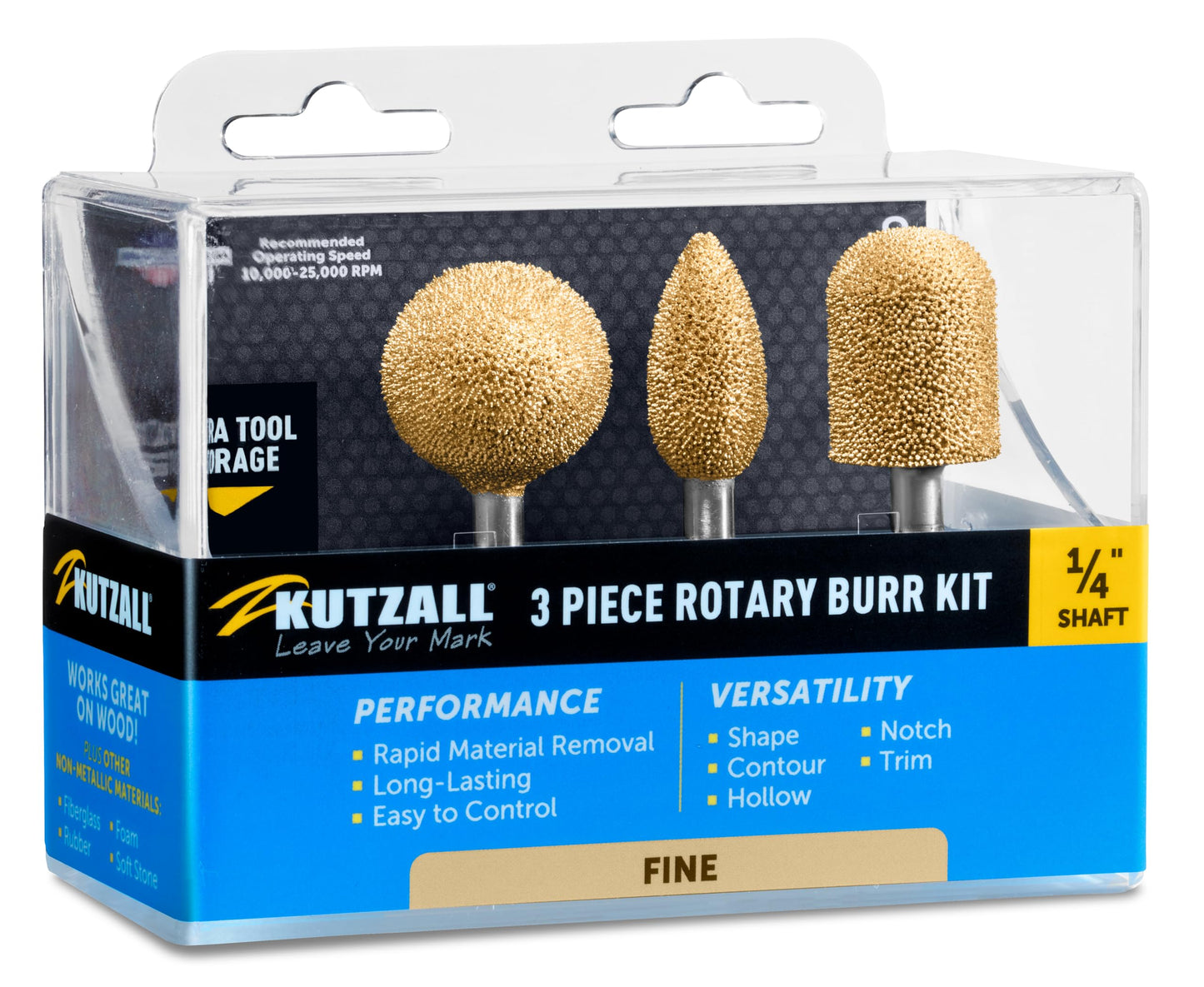 3-Piece Rotary Burr Kit - 1?4 Shaft, Fine - Wood Carving Bits for Bosch, DeWalt, Milwaukee Tools - Structured Tungsten Carbide