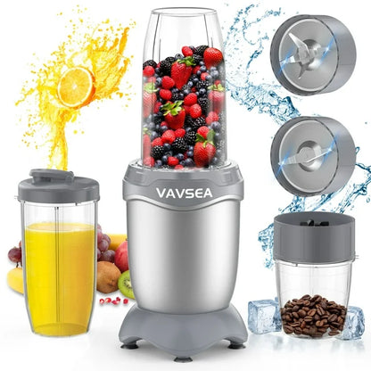 VAVSEA 3-in-1 Smoothies Blender, 11 Pcs Countertop Blender for Shakes and Smoothies, BPA Free ,Silver Gray