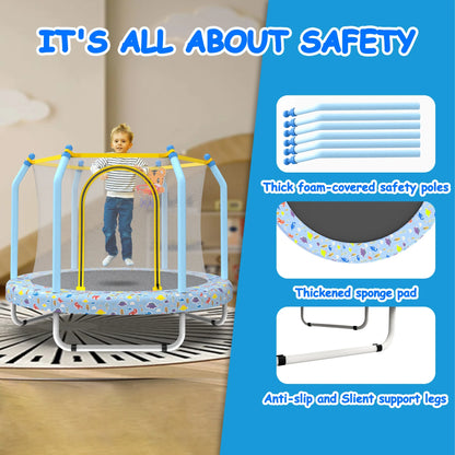 BTMWAY 55 Toddler Trampoline with Enclosure, Child's Mini Trampoline for Kids, Indoor  Outdoor Baby Trampoline with Basketball Hoop, Children's Trampoline with ASTM Certification