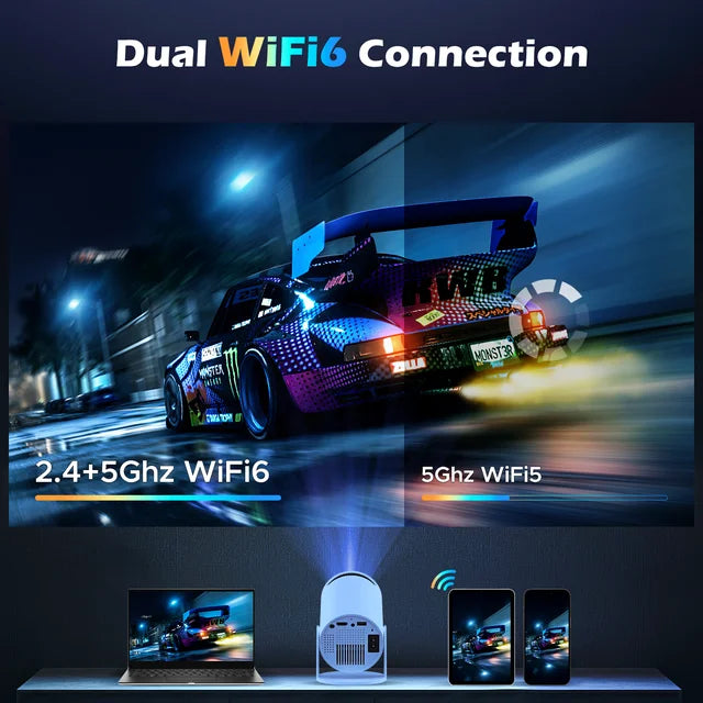 CAMPARK Mini Portable Projector, 4K/260 ANSI Smart Projector with WiFi 6 BT 5.0, Auto Keystone, Screen Adjustment, 270 Degree Rotation, Home Video Projector Built-in Android 11.0 OS, White