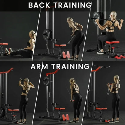 Mikolo LAT Pull Down Machine Set, Multifunction Cable Workout Equipment with Flip-up Footplate and Plates Storage Posts ￼ ￼ ￼ ￼ ￼