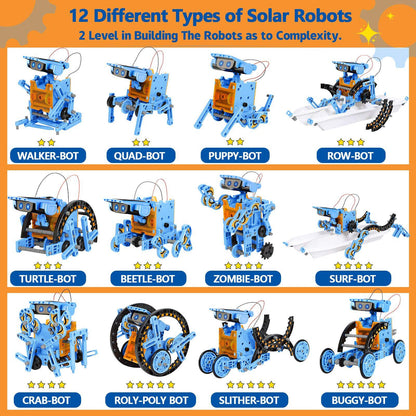 JUGAAD LIFE STEM Toys 13-in-1 Solar Power Robots Toys Set, DIY Building Science Educational Robotics Kit for Age 8-12 Boys Girls Kids, Birthday Christmas Gift for 8 9 10 11 Years Old Blue