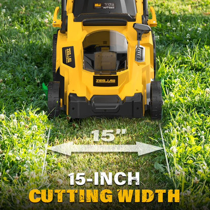 Electric Lawn Mower Cordless,15-Inch Lawn Mower with 2pcs 4.0Ah Batteries and Charger, 2-in-1 Electric Mower with 6-Position Height Adjustment & Foldable Handle
