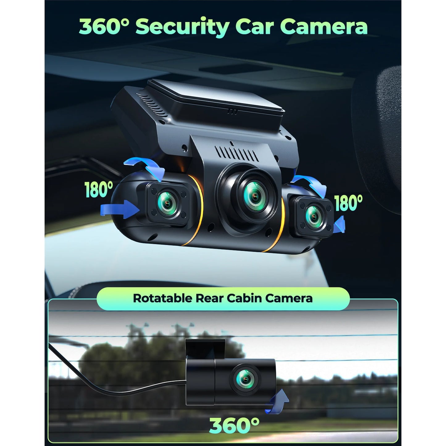 LAMTTO 4 Channel Dash Cam Front and Rear Inside with Hardwire Kit for 24h Security Parking Monitor, 1080p FHD 360 Degree View Dash Camera, IR Night Vision Dashcam, G-Sensor, Free 128GB Card